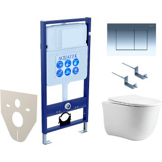 Комплект унитаза с инсталляцией Aquatek SET AQUATEK КЛАССИК-010 4в1 с сиденьем Микролифт и  клавишей смыва хром